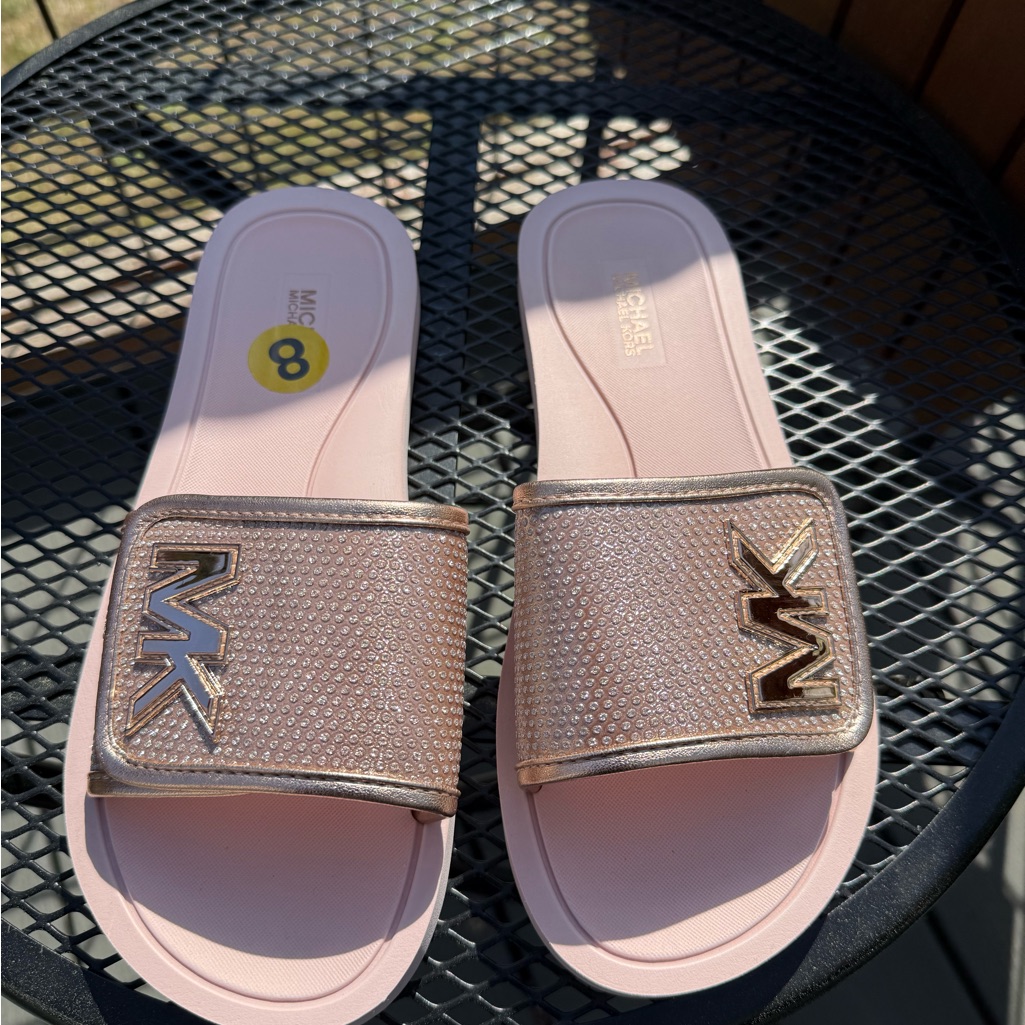 Michael Kors Rose Pink Mk Logo Slide Sandals